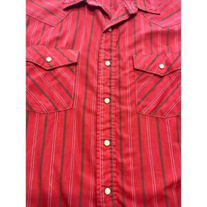 Vintage Saddle King Western Shirt Mens‎ 16.5-34 Red Striped Pearl Snap Cowboy